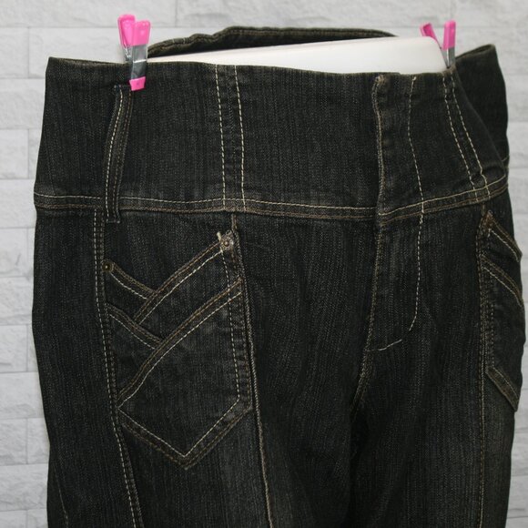 ASHLEY STEWART Jeans Denim Wide Leg Mid Rise Statement Waist Pockets Black 16W - Picture 2 of 14